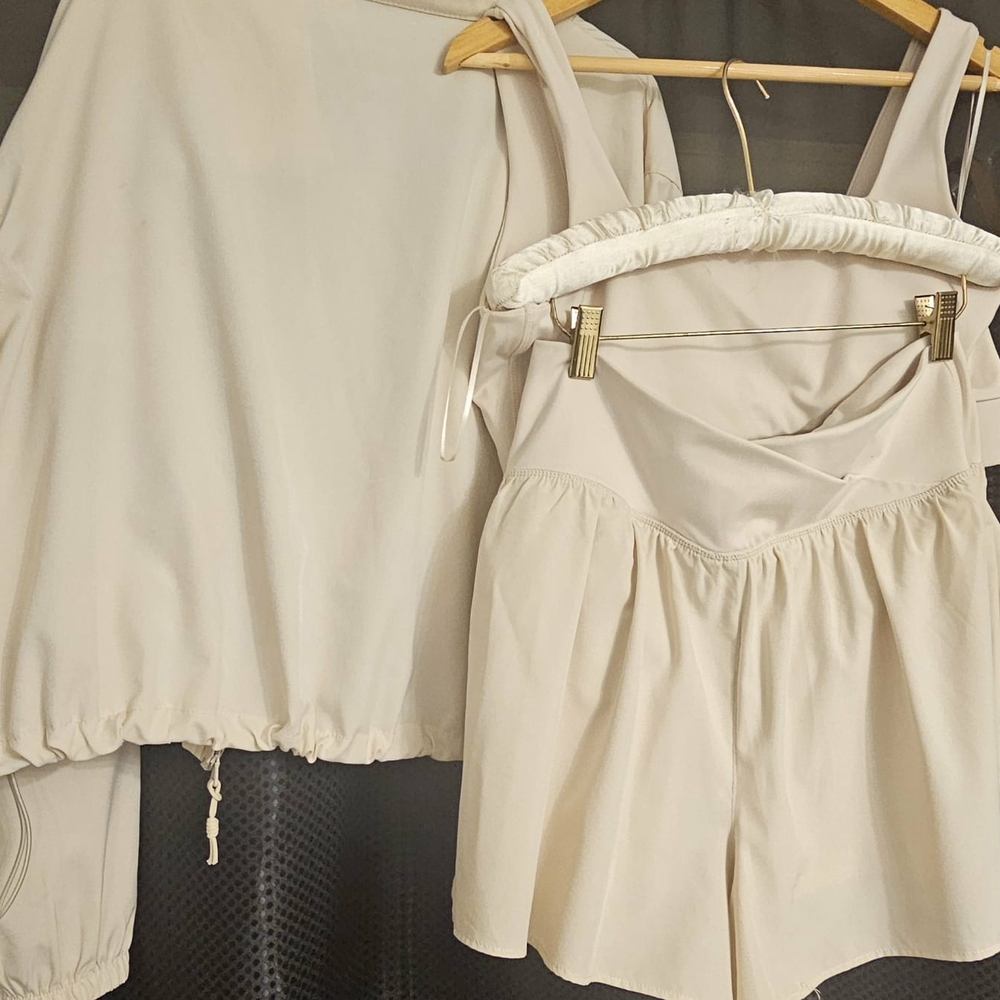 MANIFEST WOMEN'S CREAM OFF-WHITE SPORTS OUTFIT JACKET HALTER TOP SKORT++ XL NWOT